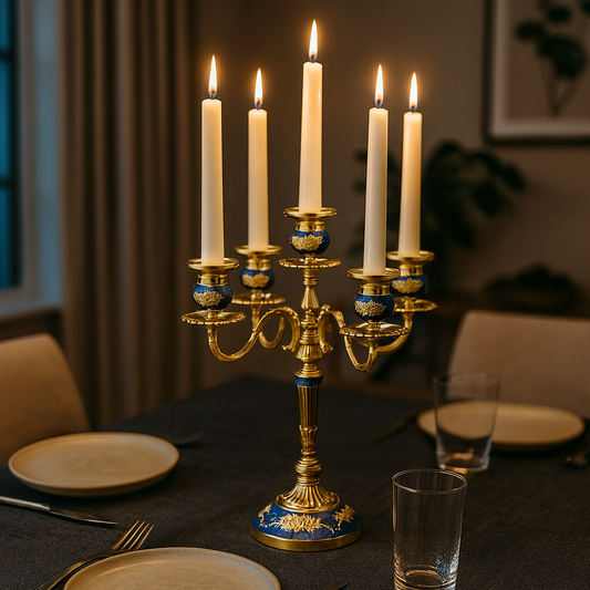 Elevate Your Home Decor with the Heritage Glow 5-Arm Candlestick: A Vibrant, Handcrafted Centerpiece