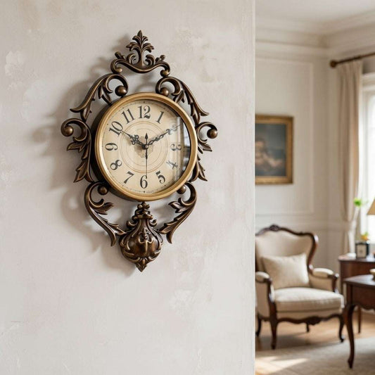 Baroque French Wall Clock – Gold Bronze Ornate Design