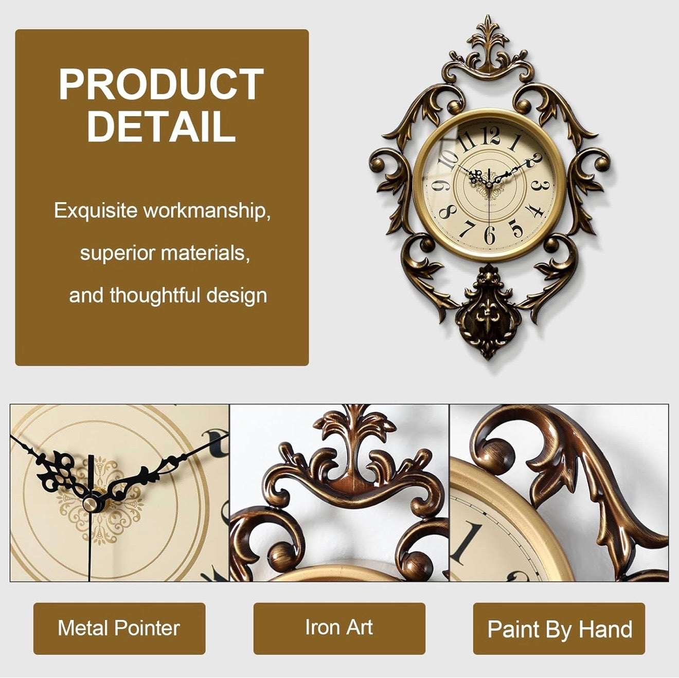 Baroque French Wall Clock – Gold Bronze Ornate Design