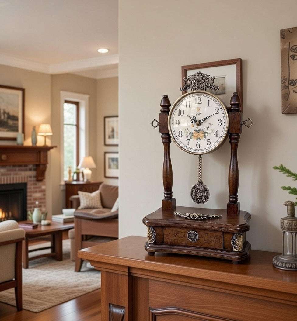 Antique Wooden Silent Desk Clock