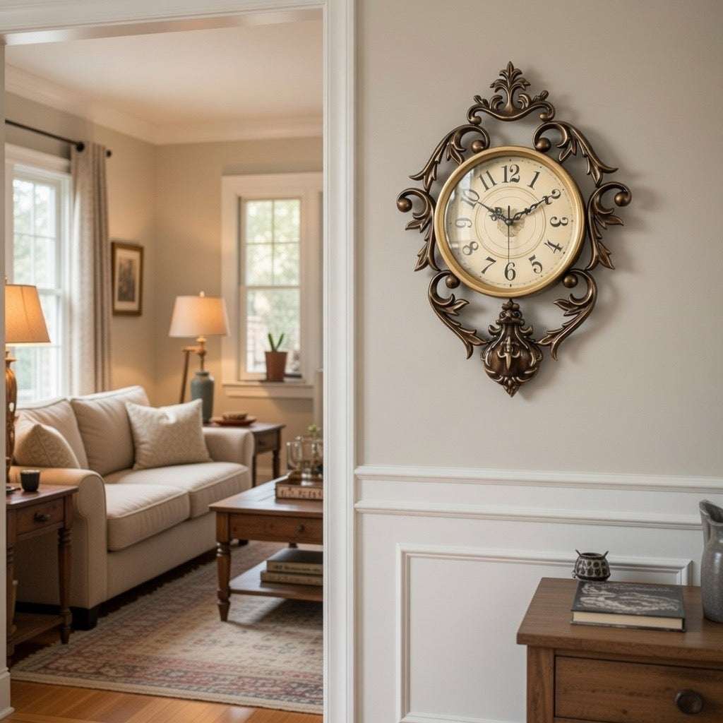 Baroque French Wall Clock – Gold Bronze Ornate Design