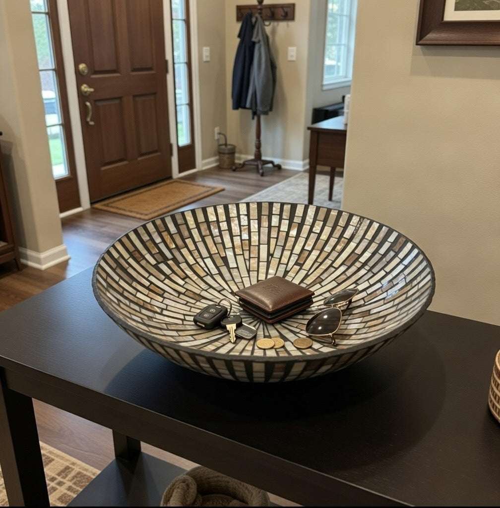 Handcrafted Iridescent Shell Inlay Catchall Bowl