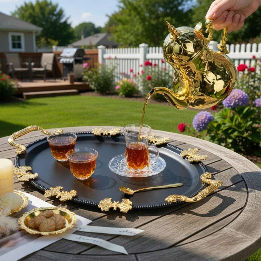 Elegant Black & Gold Oval Decorative Serving Tray