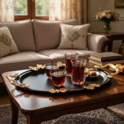 Elegant Black & Gold Oval Decorative Serving Tray