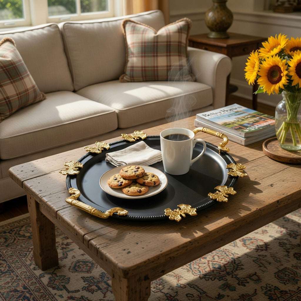 Elegant Black & Gold Oval Decorative Serving Tray