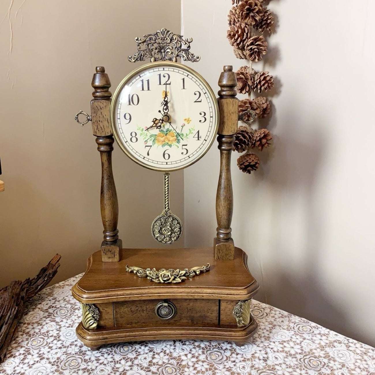 Antique Wooden Silent Desk Clock