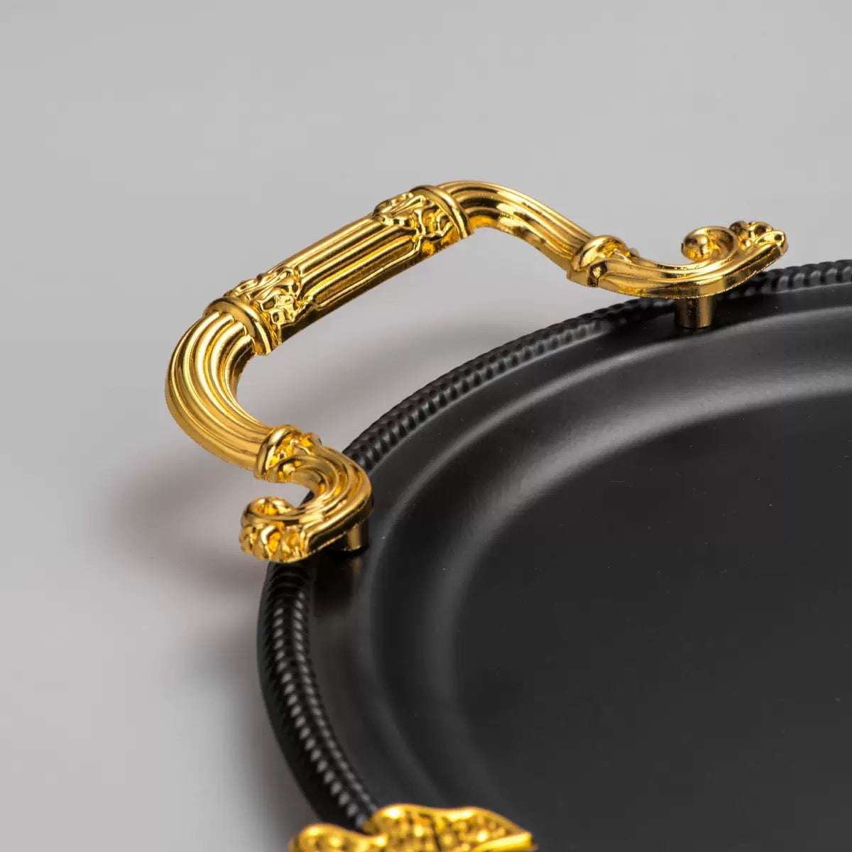Elegant Black & Gold Oval Decorative Serving Tray