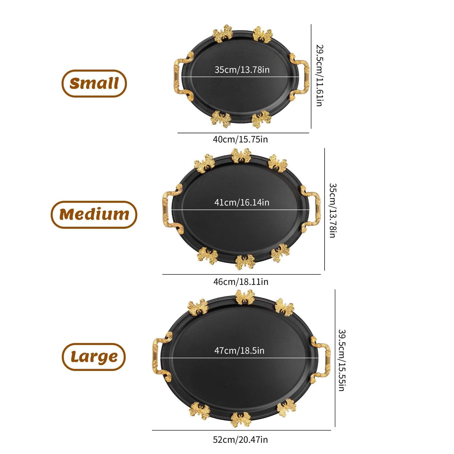 Elegant Black & Gold Oval Decorative Serving Tray