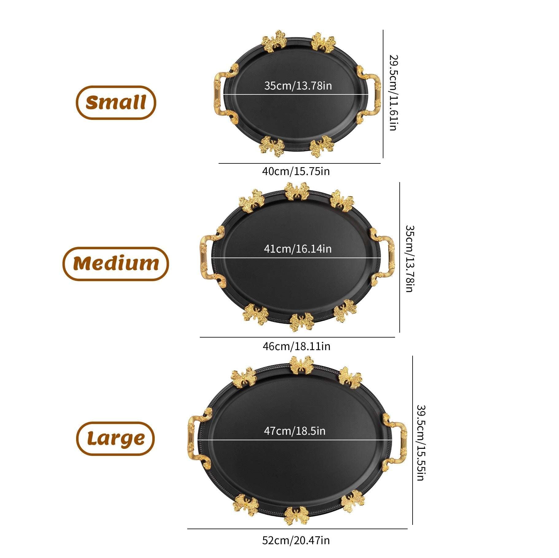 Elegant Black & Gold Oval Decorative Serving Tray