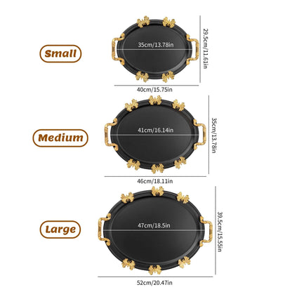 Elegant Black & Gold Oval Decorative Serving Tray