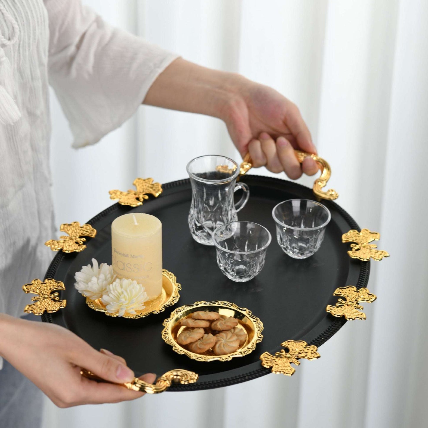 Elegant Black & Gold Oval Decorative Serving Tray